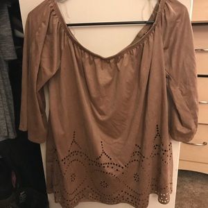Faux suede off the shoulder shirt